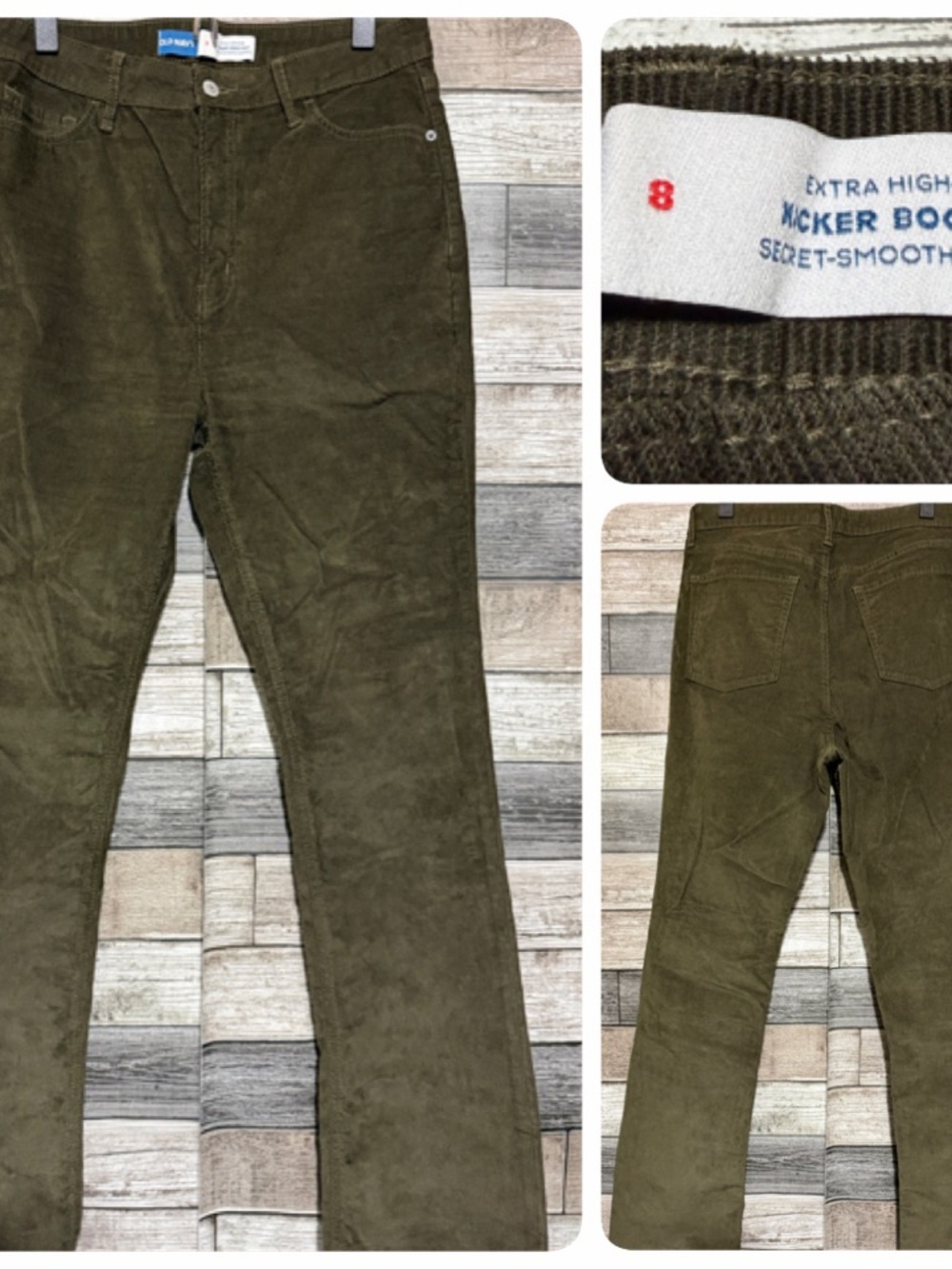 Old Navy Extra High Rise Kicker Boot Corduroy Pants Women’s 8 Green (Inseam 31)